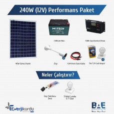240 Watt (12V) Güneş Enerjili Aydınlatma-Telefon Şarj Performans Sistem