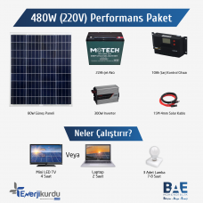 480W (220V) Güneş Enerjili Mini TV-Aydınlatma Performans Paketi