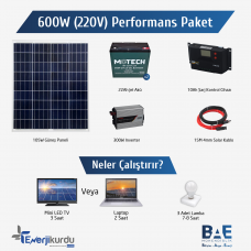 600W (220V) Güneş Enerjili Led Tv-Aydınlatma Performans Paket